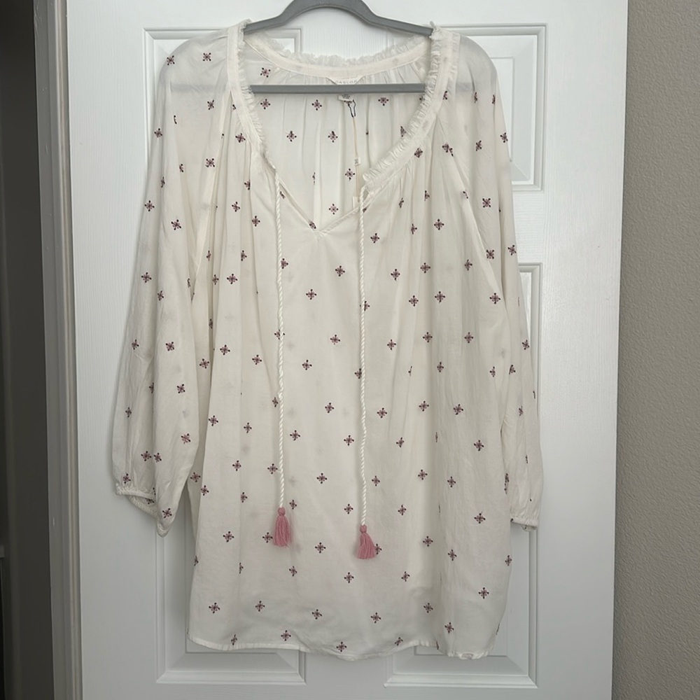 Women’s Caslon ivory and pink floral embroidered shirt 3X New